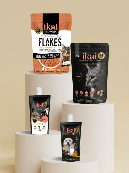 PACK GATO: 1 SNACK + 1 FLAKE + 1 MOUSSE + 1 ACEITE (60 ml)