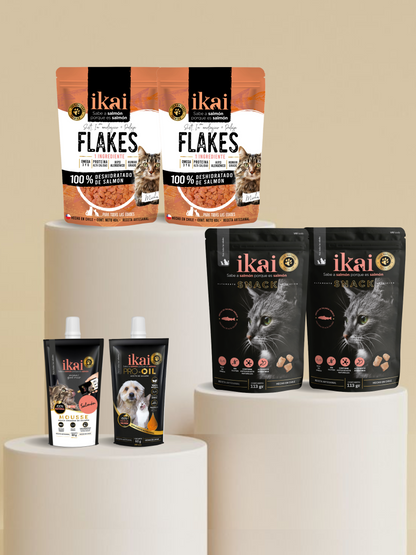PACK GATO: 2 SNACK + 2 FLAKE + 1 MOUSSE + 1 ACEITE (60 ml)