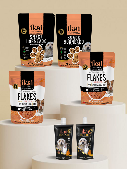 PACK PERRO: 2 FLAKES + 2 SNACKS + 2 ACEITES (60 ml)