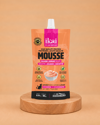 Mousse salmón y camarón para gatos